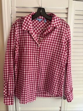 Draper James Magenta and White Gingham Button-Up Shirt